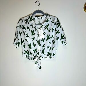 Cactus boxy button up tie front shirt print